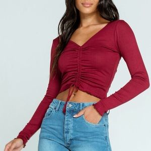NWOT Ruched Drawstring Long Sleeve Crop Top | Tilly’s Tops